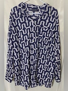 KikiSol Oversized Boyfriend Shirt in a Navy and White Geometric Pattern
